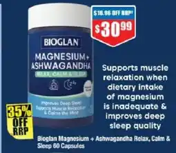 Chemist Warehouse Bioglan Magnesium + Ashwagandha Relax, Calm & Sleep offer