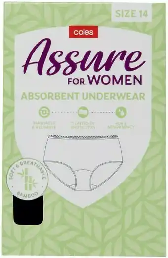Coles Coles Assure Reusable Absorbent Underwear 1 Pack offer