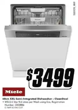 The Good Guys Miele 60cm xxl semi-integrated dishwasher - cleansteel offer
