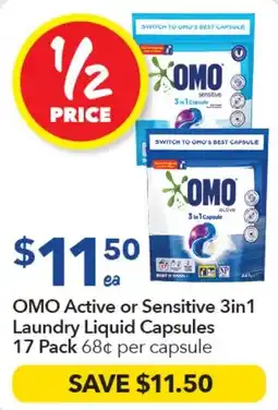 Ritchies OMO Active or Sensitive 3in1 Laundry Liquid Capsules offer