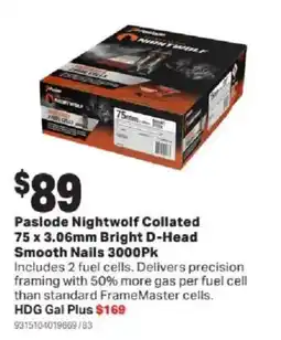 Mitre 10 Paslode Nightwolf Collated 75 x 3.06mm Bright D-Head Smooth Nails offer
