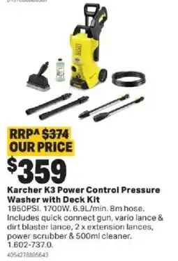 Mitre 10 Karcher K3 Power Control Pressure Washer with Deck Kit offer
