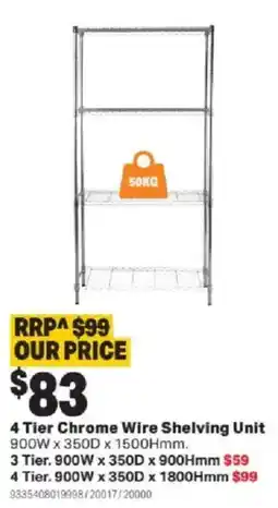 Mitre 10 4 Tier Chrome Wire Shelving Unit offer