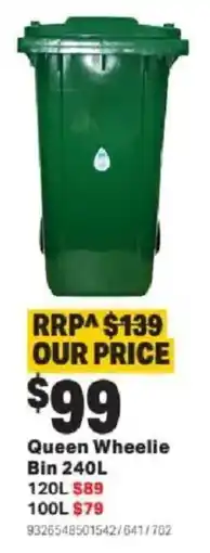 Mitre 10 Queen Wheelie Bin offer