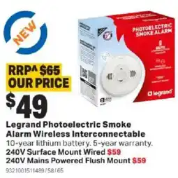Mitre 10 Legrand Photoelectric Smoke Alarm Wireless Interconnectable offer
