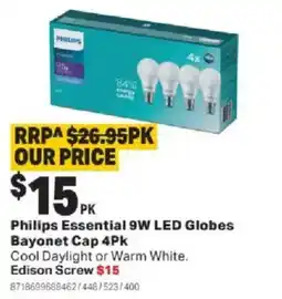 Mitre 10 Philips Essential 9W LED Globes Bayonet Cap offer