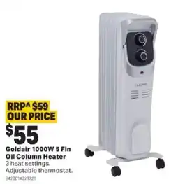 Mitre 10 Goldair 1000W 5 Fin Oil Column Heater offer