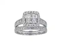 Sterling Silver Cubic Zirconia Invisible Princess Ring Set - R