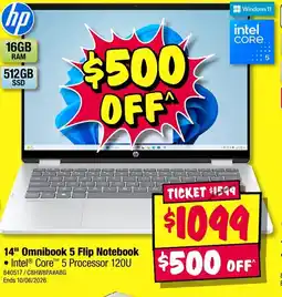 JB Hi-Fi 14" Omnibook 5 Flip Notebook offer