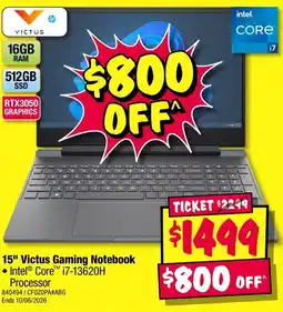 JB Hi-Fi 15" Victus Gaming Notebook offer