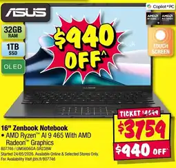 JB Hi-Fi 16" Zenbook Notebook offer