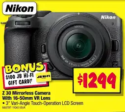 JB Hi-Fi Z 30 Mirrorless Camera With 16-50mm VR Lens offer