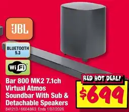 JB Hi-Fi Bar 800 MK2 7.1ch Virtual Atmos Soundbar With Sub & Detachable Speakers offer