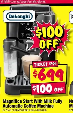 JB Hi-Fi Magnifica Start With Milk Fully Automatic Coffee Machine offer