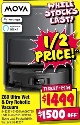 JB Hi-Fi Z60 Ultra Wet & Dry Robotic Vacuum offer