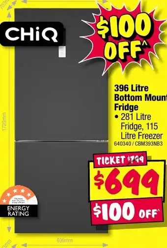 JB Hi-Fi 396 Litre Bottom Mount Fridge offer