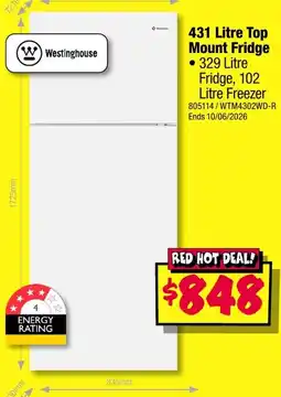 JB Hi-Fi 431 Litre Top Mount Fridge offer