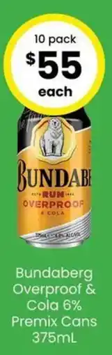 The Bottle O Bundaberg Overproof & Cola 6% Premix Cans offer