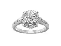 Bevilles Jewellery Martina Solitaire Look Halo Ring with 1/4ct of Diamonds in 9ct White Gold - L offer