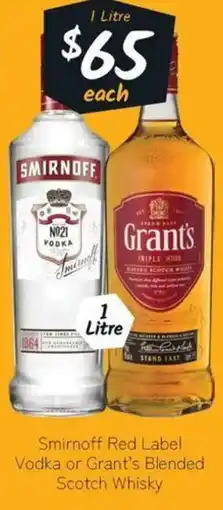Cellarbrations Smirnoff Red Label Vodka or Grant's Blended offer