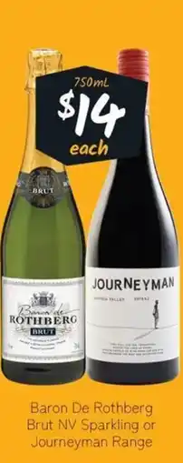 Cellarbrations Baron De Rothberg Brut NV Sparkling or Journeyman Range offer