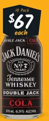 Cellarbrations Jack Daniel's Double Jack 6.9% Premix Range Cans offer
