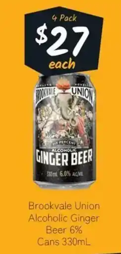 Cellarbrations Brookvale Union Alcoholic Ginger Beer 6% Cans offer