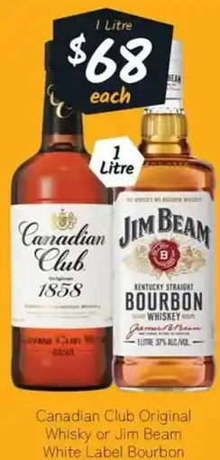 Cellarbrations Canadian Club Original Whisky or Jim Beam White Label Bourbon offer