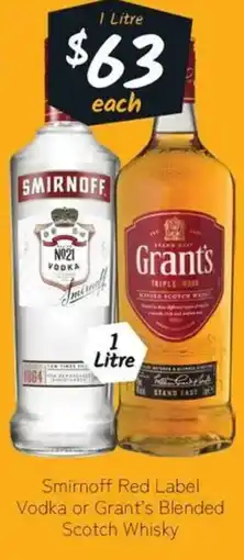 Cellarbrations Smirnoff Red Label Vodka or Grant's Blended Scotch Whisky offer
