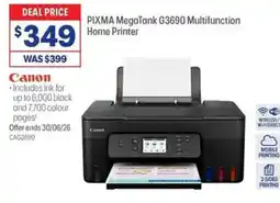 Officeworks PIXMA MegaTank G3690 Multifunction Home Printer offer