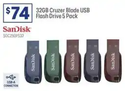 Officeworks 32GB Cruzer Blade USB Flash Drive 5 Pack offer