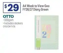 Officeworks A4 Week to View Geo FY26/27 Diary Green offer