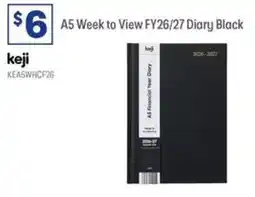 Officeworks A5 Week to View FY26/27 Diary Black offer