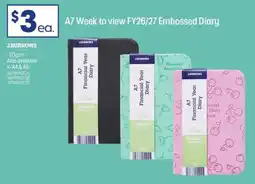Officeworks A7 Week to view FY26/27 Embossed Diary offer