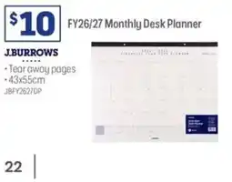 Officeworks J.burrows fy26/27 monthly desk planner offer