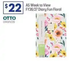 Officeworks A5 week to view fy26/27 diary fun floral offer