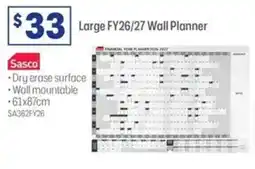 Officeworks Large FY26/27 Wall Planner offer