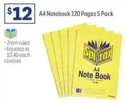 Officeworks A4 Notebook 120 Pages 5 Pack offer
