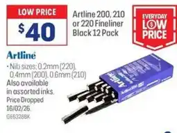 Officeworks Artline 200, 210 or 220 Fineliner offer