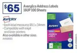 Officeworks Avery Eco Address Labels 16UP 100 Sheets offer