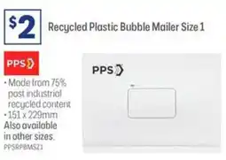 Officeworks Recycled Plastic Bubble Mailer Size 1 offer