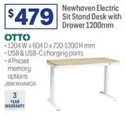 Officeworks Newhaven Electric Sit Stand Desk with Drawer 1200mm offer