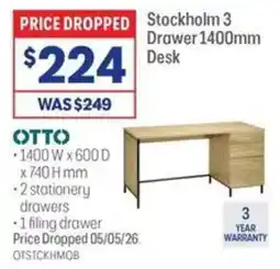 Officeworks Stockholm 3 Drawer 1400mm Desk offer
