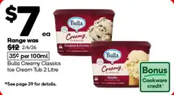 Woolworths Bulla Creamy Classics Ice Cream Tub offer