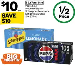Woolworths Pepsi, Solo, Mountain Dew or Schweppes Lemonade Soft Drink Varieties offer