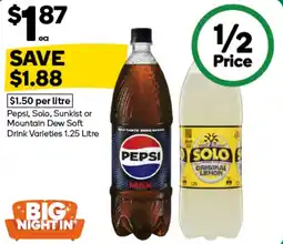 Woolworths Pepsi, Solo, Sunkist or Mountain Dew Soft Drink Varieties offer