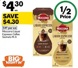 Woolworths Moccona Liquid Espresso Coffee Sachets Pk 8 offer