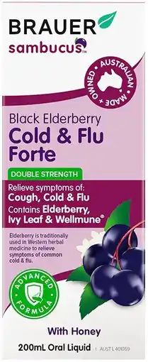 healthylife Brauer Sambucus Black Elderberry Cold & Flu Forte for Adults offer