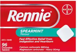 healthylife Rennie Indigestion & Heartburn Relief Spearmint 96 Chewable Tablets offer