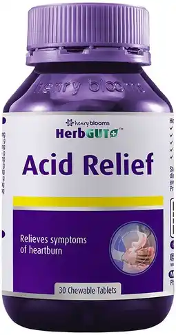 healthylife Henry Blooms HerbGut + Acid Relief 30 Chewable Tablets offer
